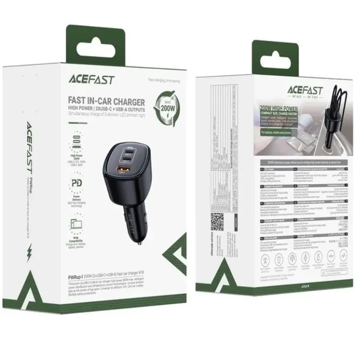 Зарядний пристрій Acefast 2xUSB-C + 1xUSB 200W car adapter (6974316285953) зображення 6