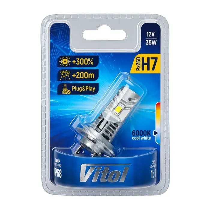 Автолампа Vitol LV1-H7/LED-chips 3570 CSP/9-18v/35w/3000Lm/6000K (LV1-H7) зображення 5