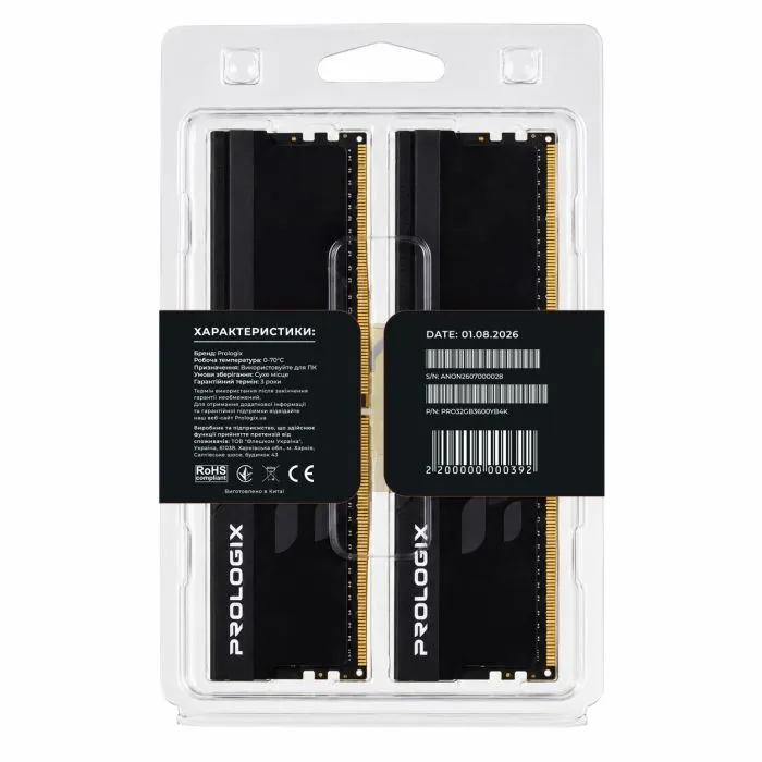 Модуль памяти для компьютера DDR4 32GB (2x16GB) 3600 MHz Onyx Black Prologix (PRO32GB3600YB4K) изображение 5