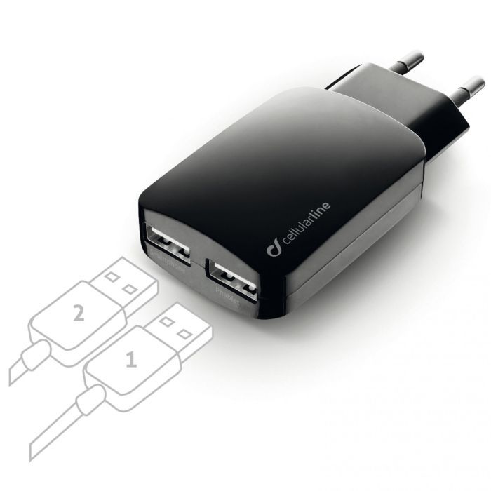 Зарядное устройство 2*USB 3,1A Cellularline (ACHUSBMOBILEDUAL3A)