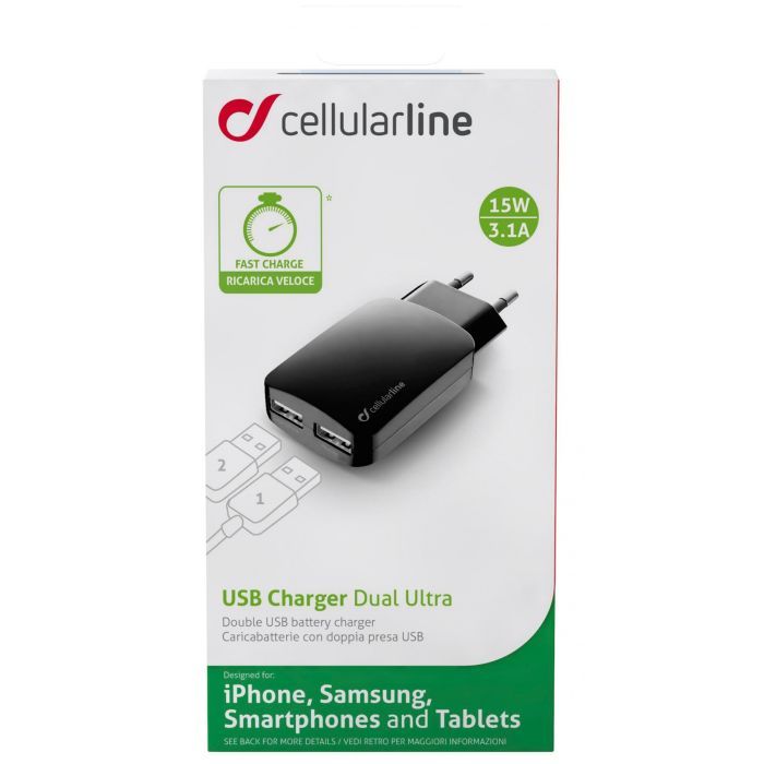 Зарядное устройство 2*USB 3,1A Cellularline (ACHUSBMOBILEDUAL3A) изображение 3