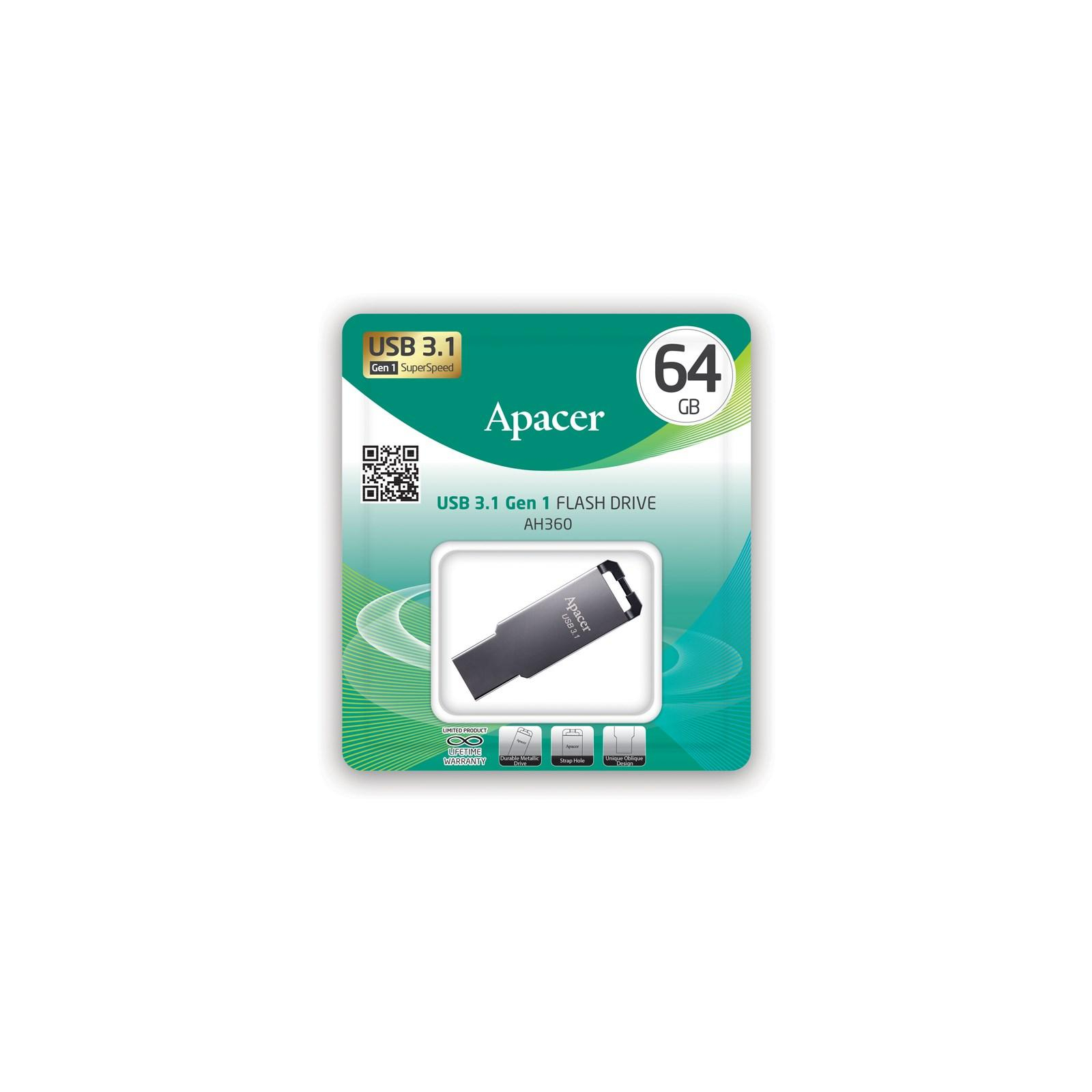 USB флеш накопитель Apacer 64GB AH360 Ashy USB 3.1 Gen1 (AP64GAH360A-1) изображение 4