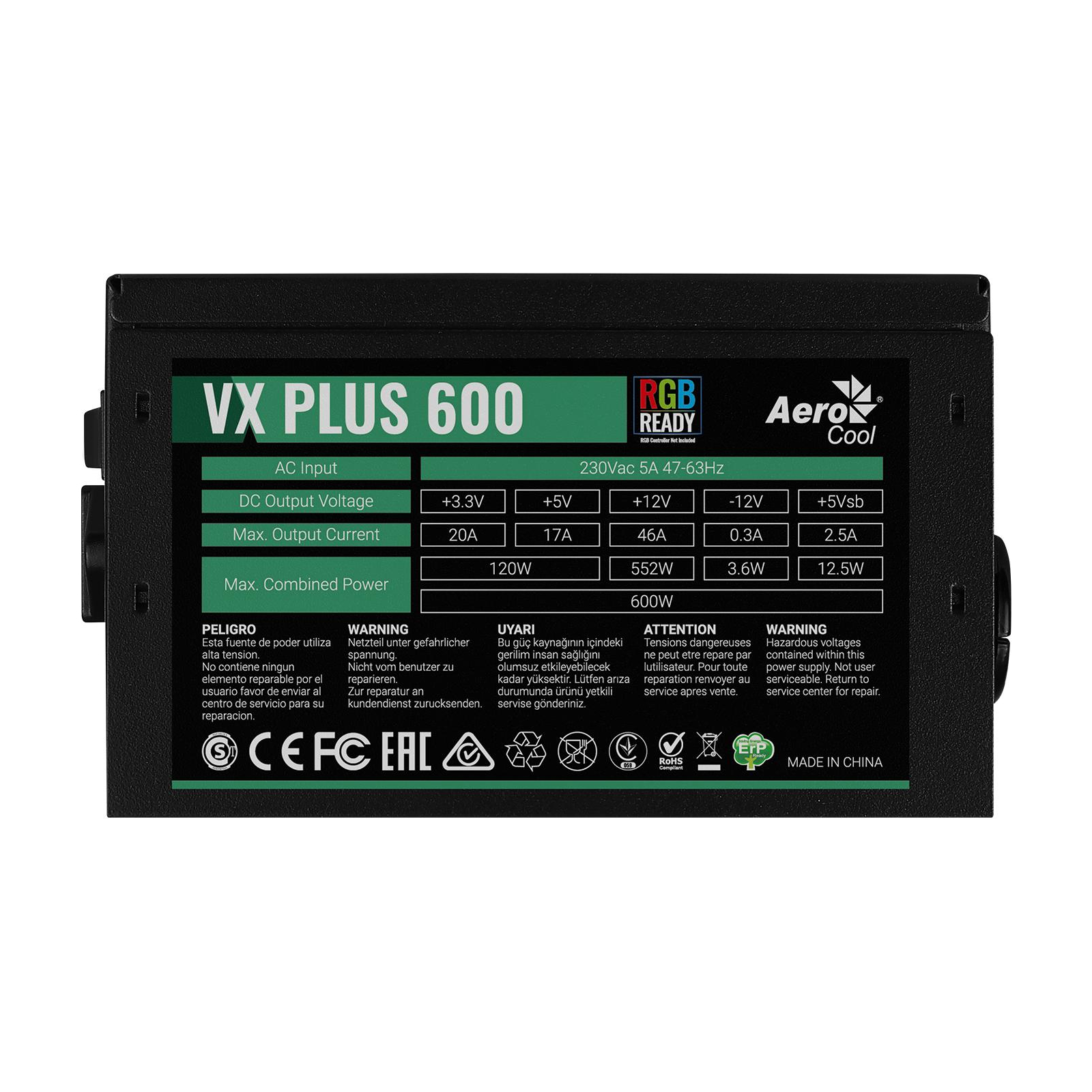 Блок питания AeroCool 600W VX PLUS 600 RGB (4718009150911) изображение 3