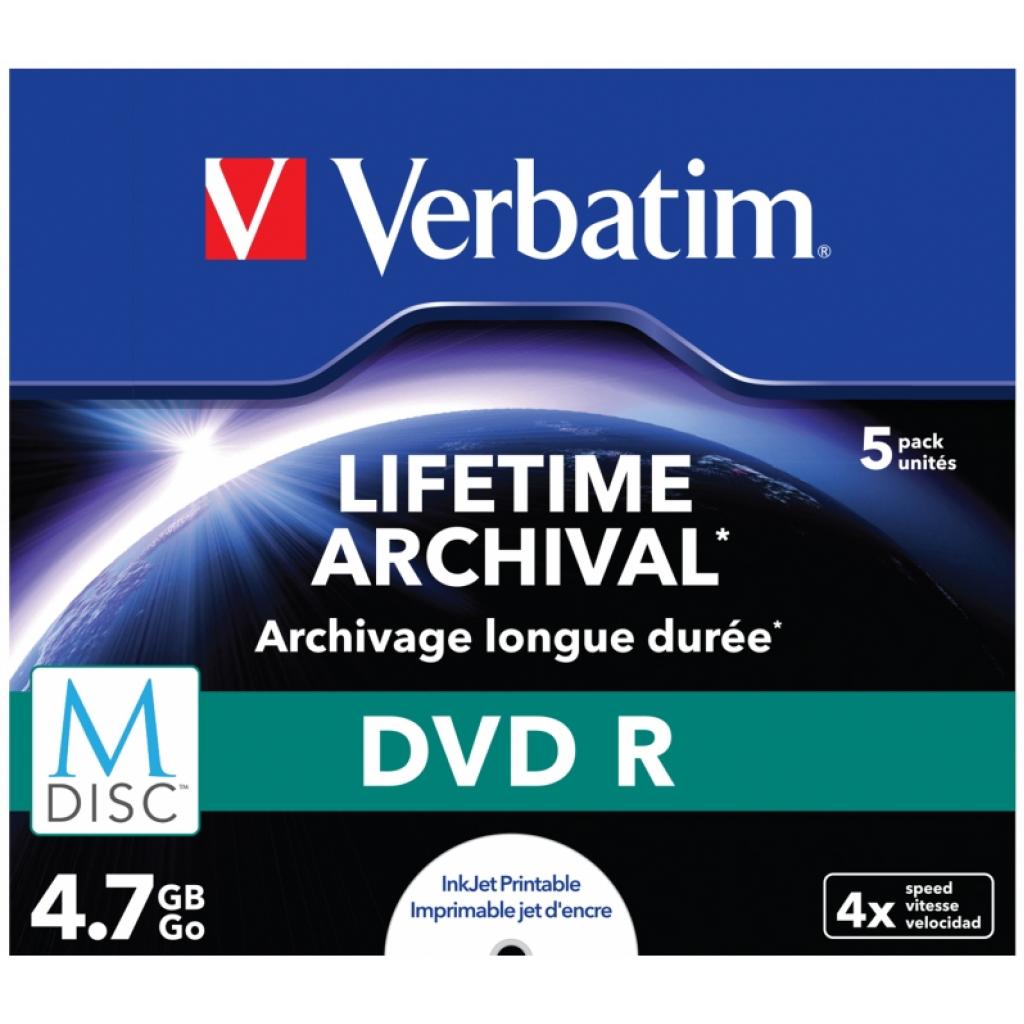 Диск DVD Verbatim 4.7GB 4x Printable M-Disc 5 Pack Jewel Case (43821) изображение 2
