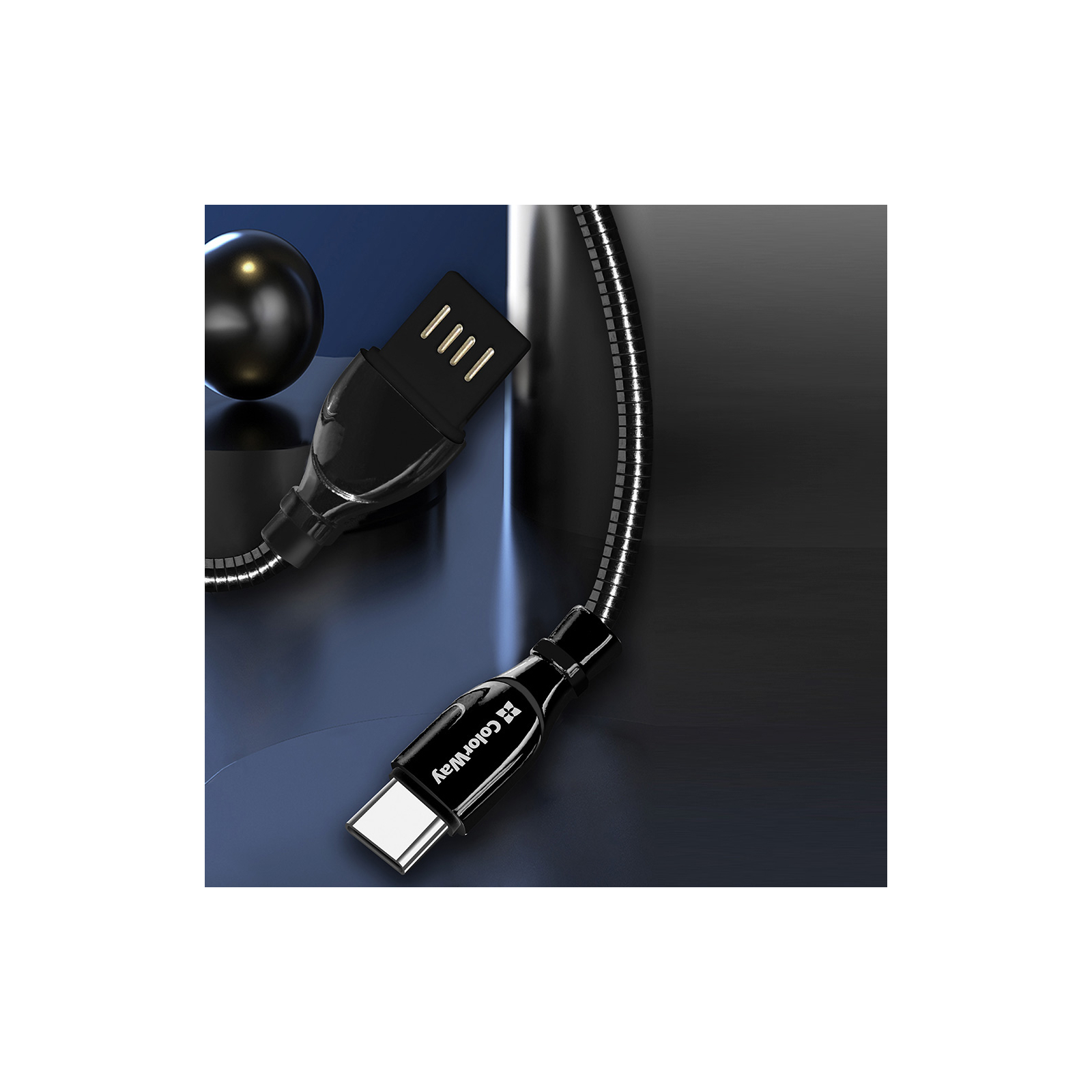 Дата кабель USB 2.0 AM to Type-C 1.0m metal spring black ColorWay (CW-CBUC015-BK) изображение 4