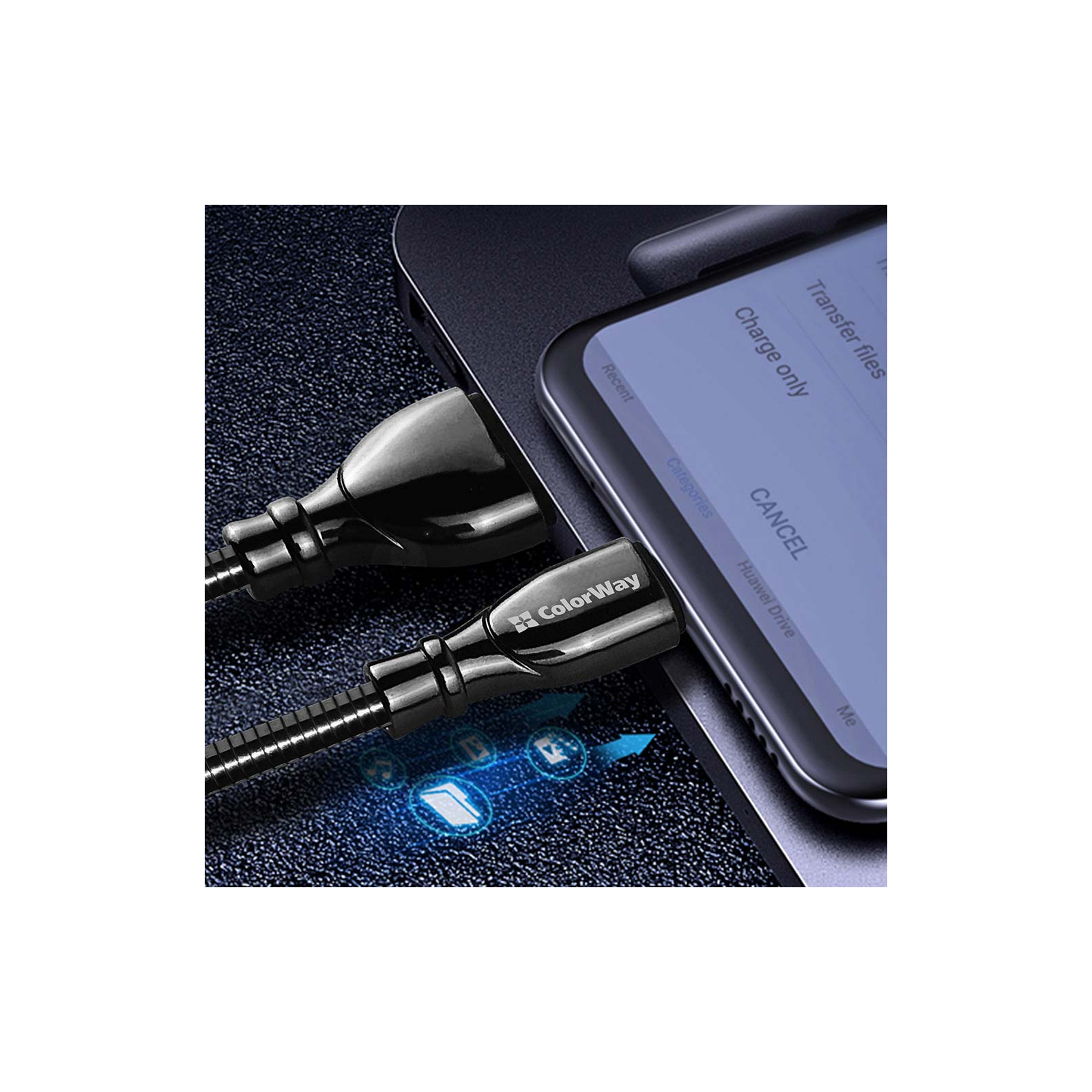 Дата кабель USB 2.0 AM to Type-C 1.0m metal spring black ColorWay (CW-CBUC015-BK) изображение 5