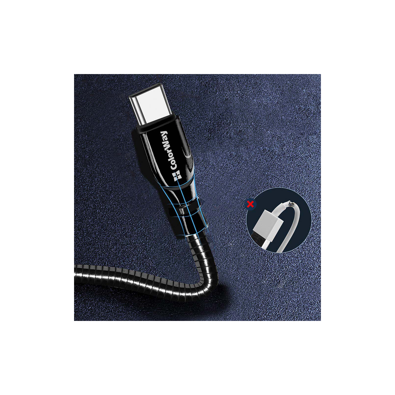 Дата кабель USB 2.0 AM to Type-C 1.0m metal spring black ColorWay (CW-CBUC015-BK) зображення 6