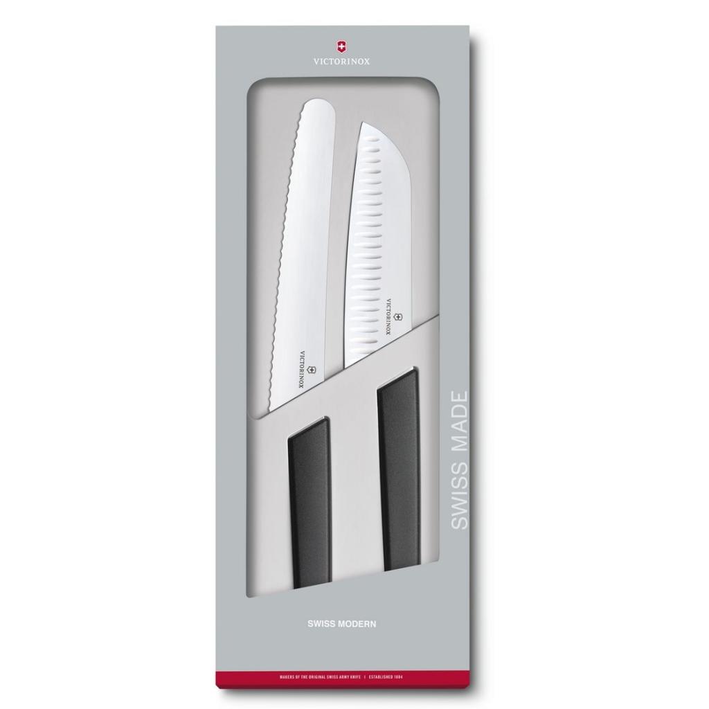Набор ножей Victorinox Swiss Modern Santoku + Хлебный Black (6.9093.22G)