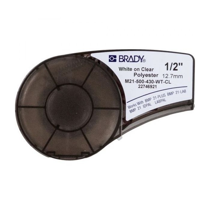 Лента для принтера этикеток Brady полиэстр, 12.7mm/6.4m. Белый на Прозрачном (M21-500-430-WT-CL)