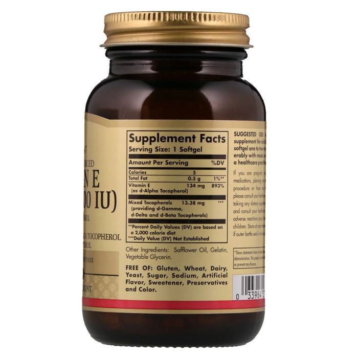 Витамин Solgar Витамин Е, 134 мг (200 IU), d-Alpha Tocopherol & Mixed Tocop (SOL-03501) изображение 2