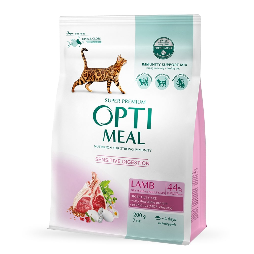 Сухой корм для кошек Optimeal с чувствительным пищеварением - ягненок 200 г (4820215362405)