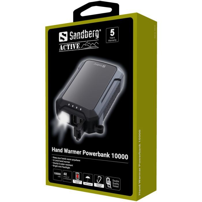 Батарея универсальная Sandberg 10000mAh, Hand Warmer, flashlight 1W, USB-C/USB-A 2A/5V (420-65) изображение 3