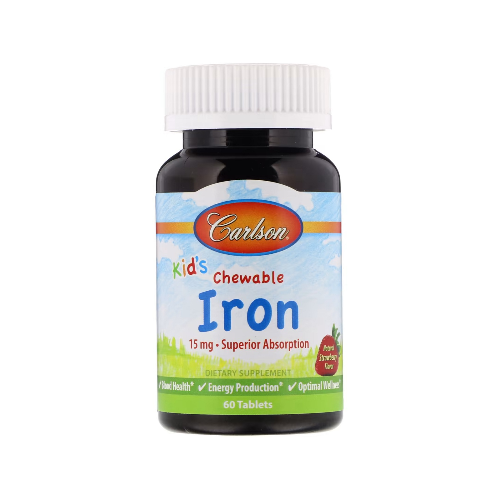 Минералы Carlson Железо Детское, 15 мг, вкус клубники, Kid's Chewable Iron, 60 жеват (CAR-55940)
