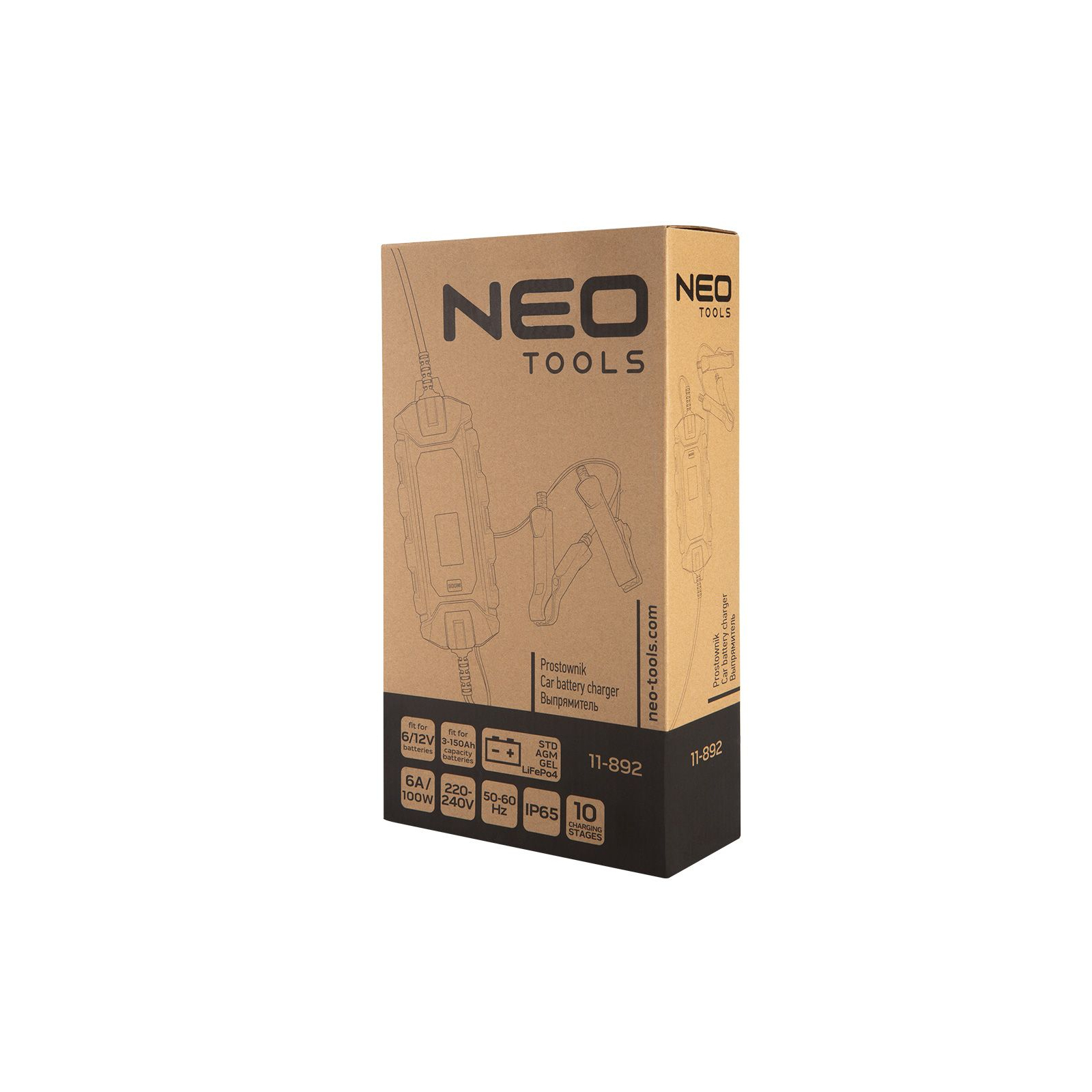 Зарядний пристрій для автомобільного акумулятора Neo Tools 6А/100Вт, 3-150Ач, для кислотних/AGM/GEL (11-892) зображення 7