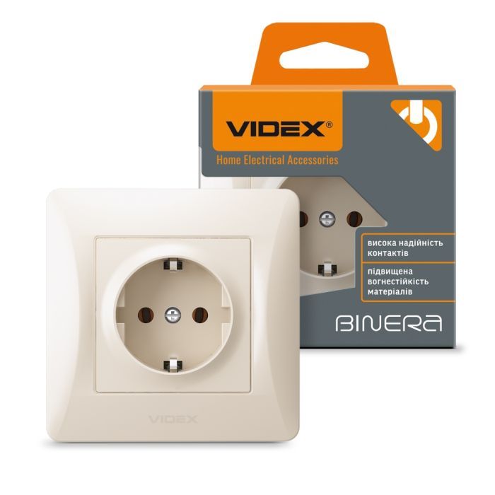 Розетка Videx BINERA 1ая с заземлением кремовая (VF-BNSK1G-CR) изображение 4