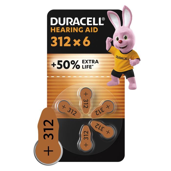 Батарейка Duracell для слуховых аппаратов размер 312, 6 шт. в упаковке (5007516/5011449)
