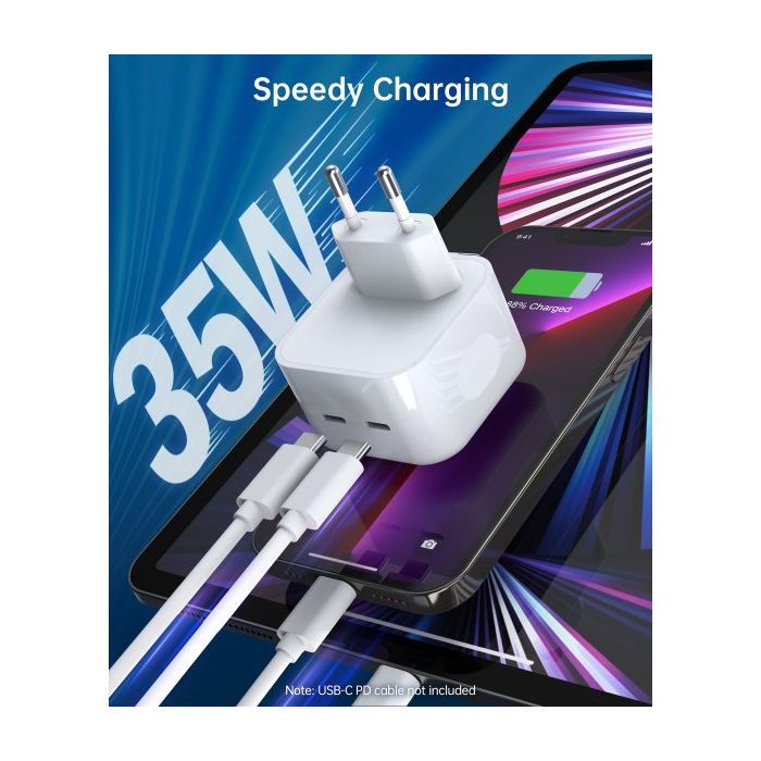 Зарядное устройство Choetech 2xUSB-С 35W PD/QC (Q5008-EU-WH) изображение 5