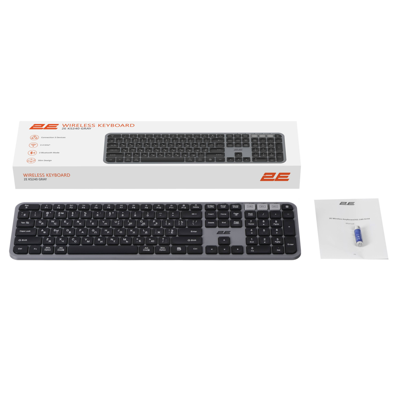 Клавиатура 2E KS240 Wireless/Bluetooth Grey (2E-KS240WG) изображение 12