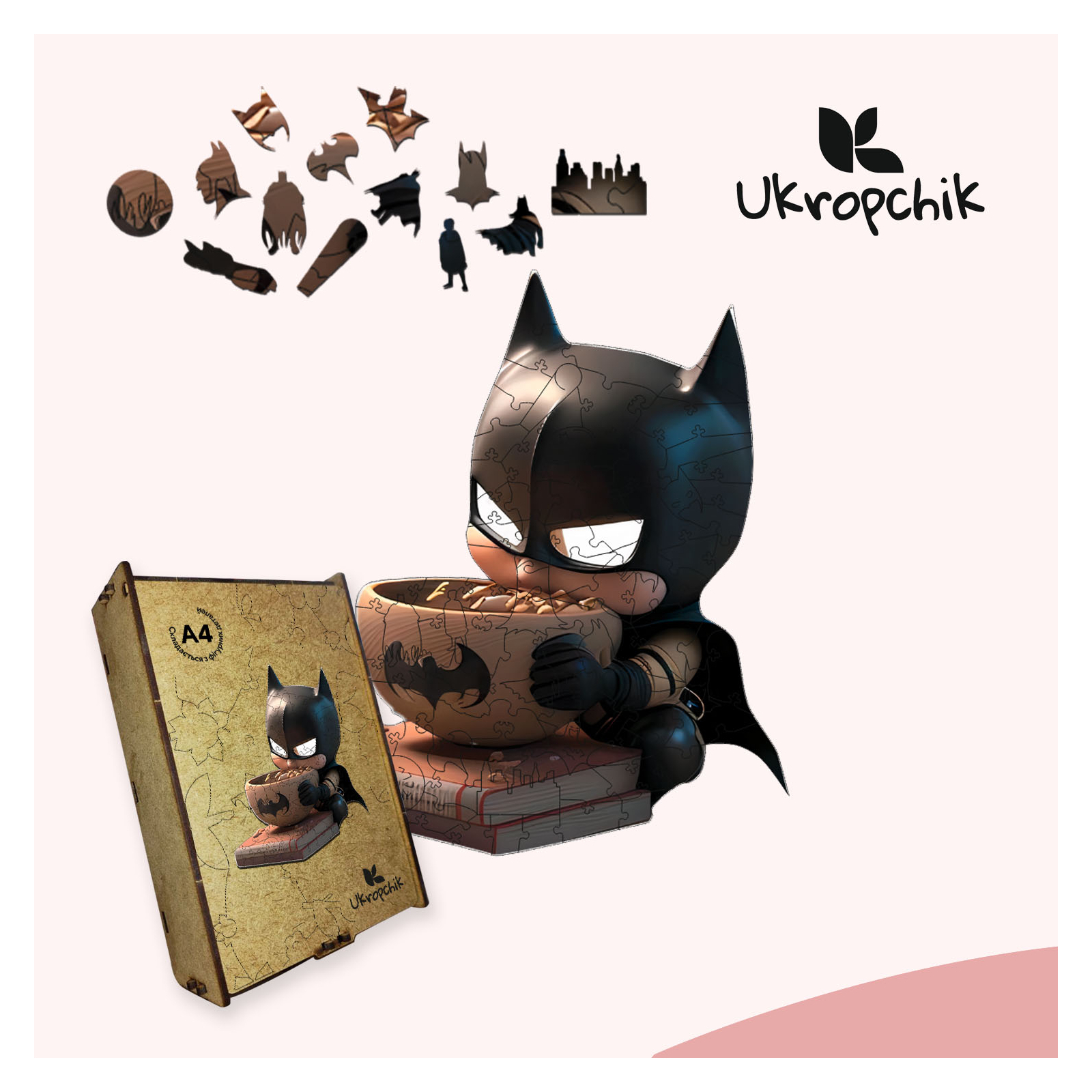 Пазл Ukropchik дерев'яний Супергерой Бетмен size - L в коробці з набором-рамкою (Batman Superhero A3) зображення 5