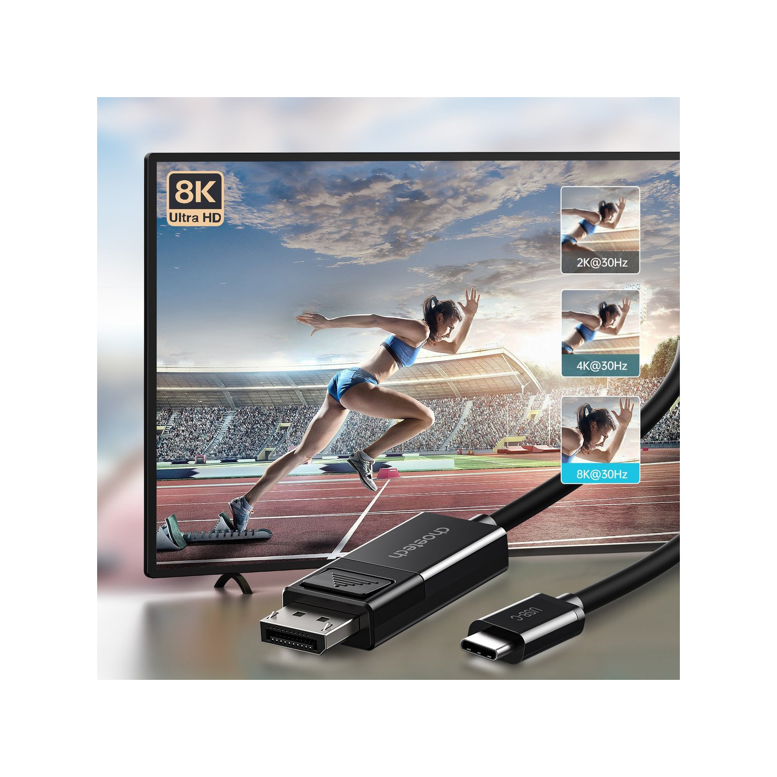 Кабель мультимедийный USB 3.1 Type-C to DisplayPort 1.8m V1.4 Thunderbolt 3 4K60Hz PVC Choetech (XCP-1803) изображение 3