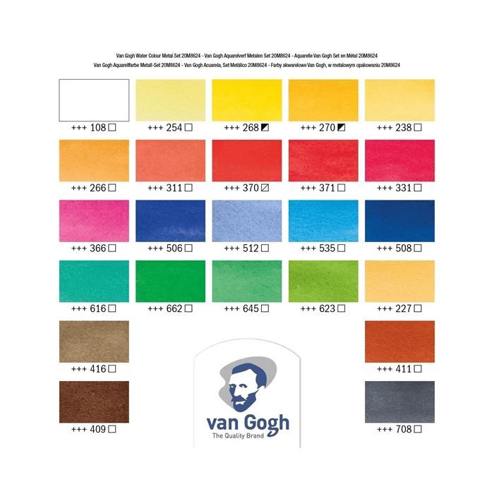 Акварельні фарби Royal Talens Van Gogh 24 кольори кювети+пензлик, метал (8712079048907) зображення 9
