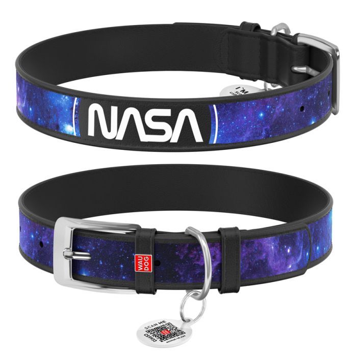 Нашийник для тварин WAUDOG Design з QR-паспортом "NASA21" Ш 20 мм Д 29-38 см чорний (3604-0148-01)