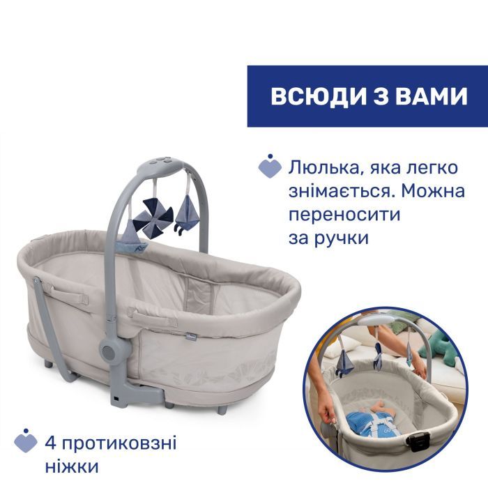 Кроватка Chicco Колыбель для новорожденного 5 в 1 Baby Hug Pro, бежевый (87076.96) изображение 3