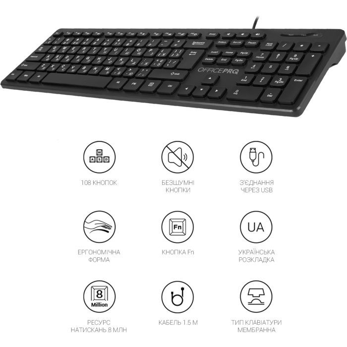Клавиатура OfficePro SK276 USB Black (SK276) изображение 8