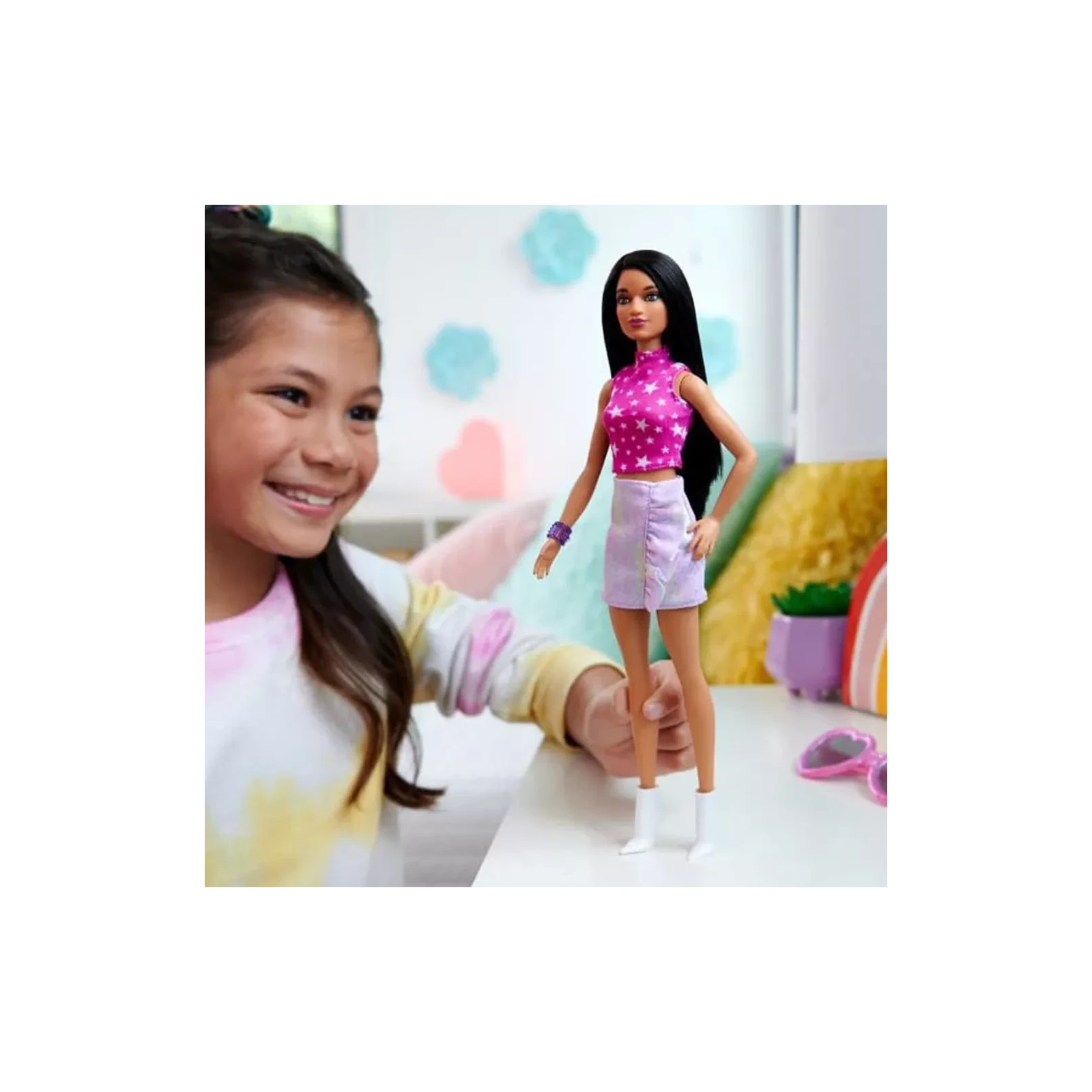 Кукла Barbie Fashionistas в розовом топе со звездным принтом в розовом цвете (HRH13) изображение 6