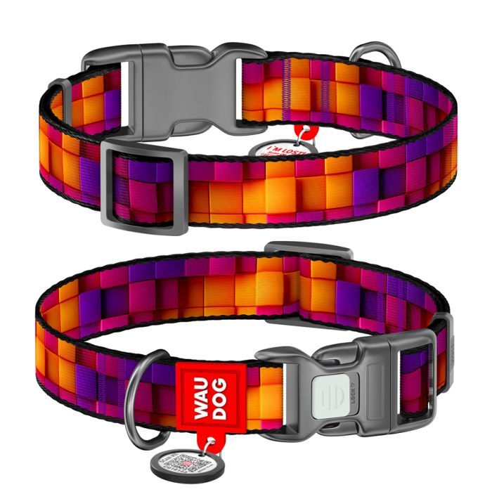 Ошейник для животных WAUDOG Nylon с QR паспортом "Кубы 3Д" пластиковый фастекс М (281-4057)