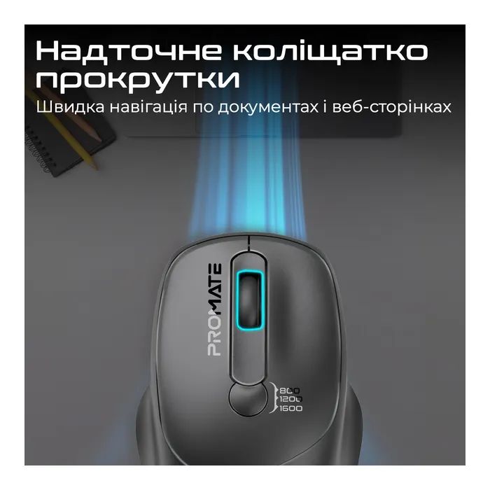 Мышка Promate UniGlide Wireless Black (uniglide.black) изображение 5
