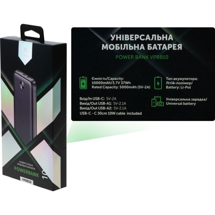 Батарея универсальная Vinga 10000 mAh 10W Black (VPBB10) изображение 7