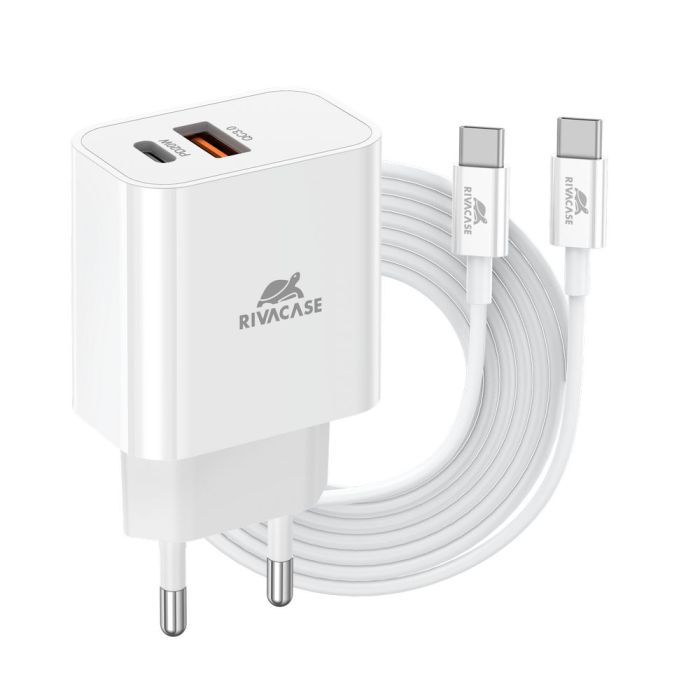 Зарядний пристрій RivaCase 1xUSB-C PD20W + 2xUSB QC3.0 + cable USB-C to USB-C white (PS4102 WD4 (White))
