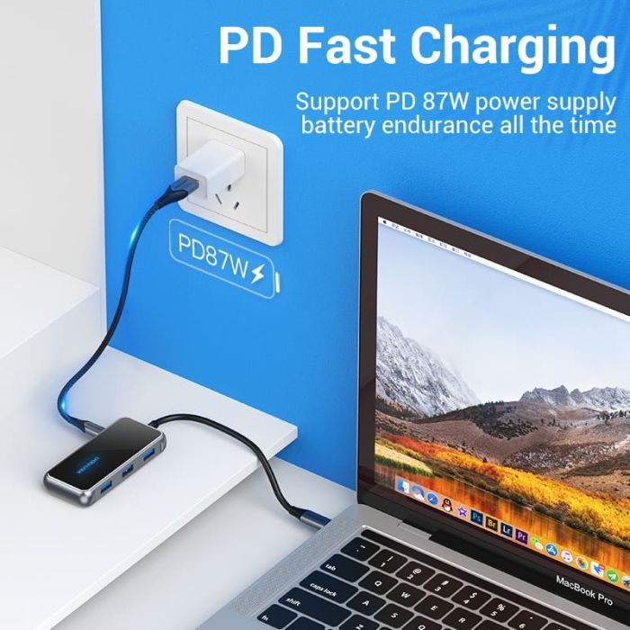 Концентратор Vention USB 3.1 Type-C to HDMI 4K60Hz/USB 3.0х3/RJ45/PD 87W 6-in-1 Mirrored Surface (TFFHB) зображення 7