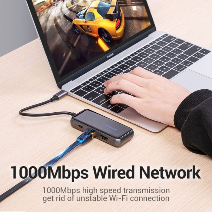 Концентратор Vention USB 3.1 Type-C to HDMI 4K60Hz/USB 3.0х3/RJ45/PD 87W 6-in-1 Mirrored Surface (TFFHB) зображення 8