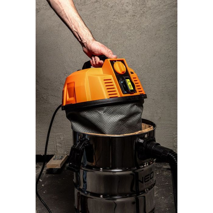 Пилосос будівельний Neo Tools 1600Вт, 18 кПа, 35л, HEPA, колеса, 7.5кг (04-739) зображення 3
