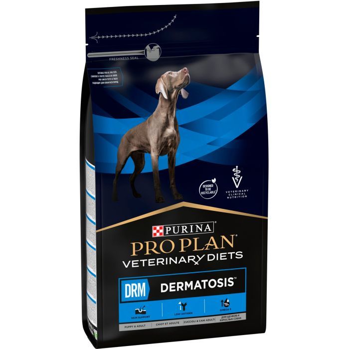 Сухой корм для собак Purina Pro Plan Veterinary Diets DRM Dermatosis Для поддержания функции кожи при дерматозах и чрезмерном выпадении шерсти 3 кг (7613035156289) изображение 2