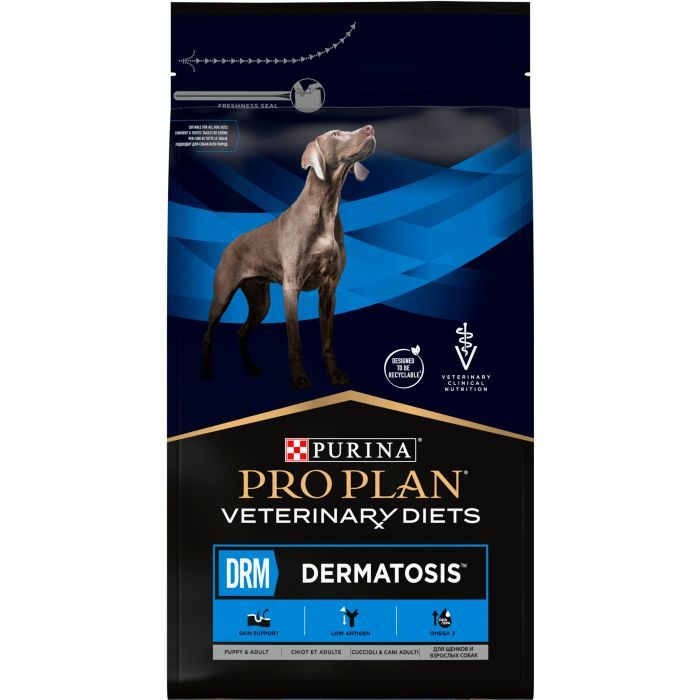 Сухой корм для собак Purina Pro Plan Veterinary Diets DRM Dermatosis Для поддержания функции кожи при дерматозах и чрезмерном выпадении шерсти 3 кг (7613035156289) изображение 3