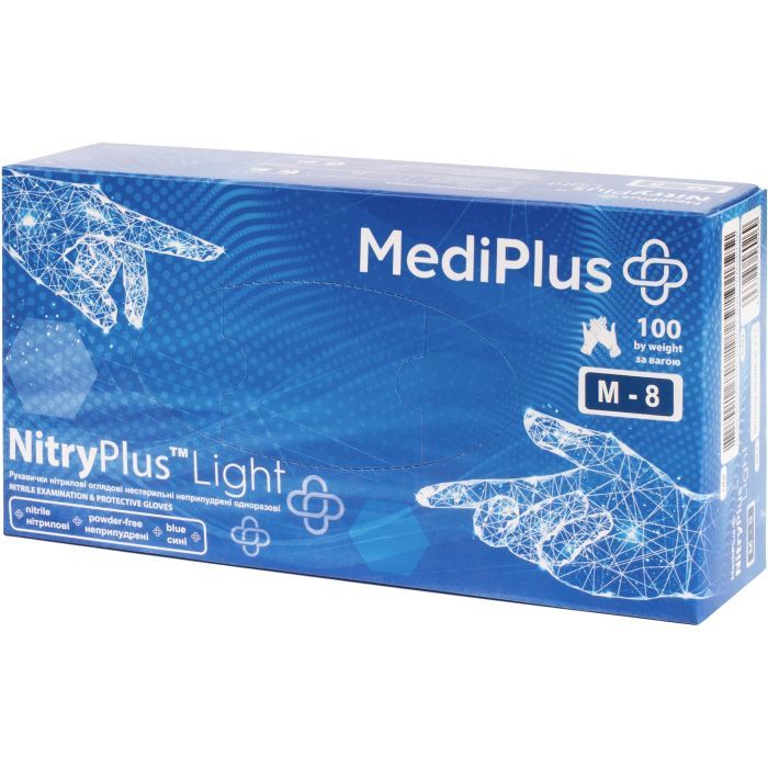 Медицинские перчатки MediPlus NitryPlus Light Нитриловые смотровые нестерильные неприпудренные Синие Размер M 100 шт. (6933265560245/6933265561679)