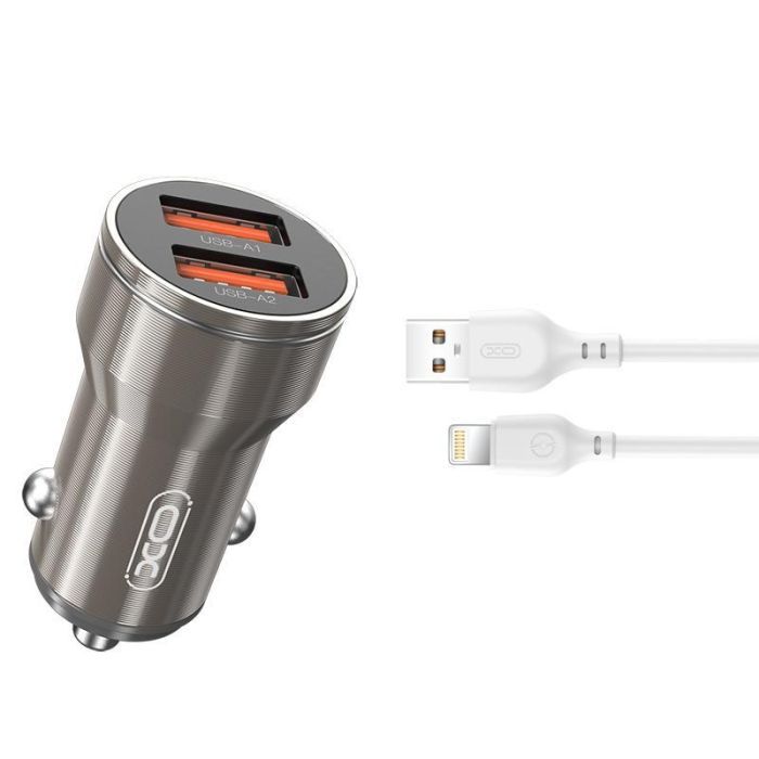 Зарядное устройство XO CC48 + cable Lightning Smart Metal 2USB, 2.4A Grey (XO-CC48i-GR)