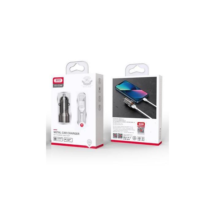 Зарядное устройство XO CC48 + cable Lightning Smart Metal 2USB, 2.4A Grey (XO-CC48i-GR) изображение 2