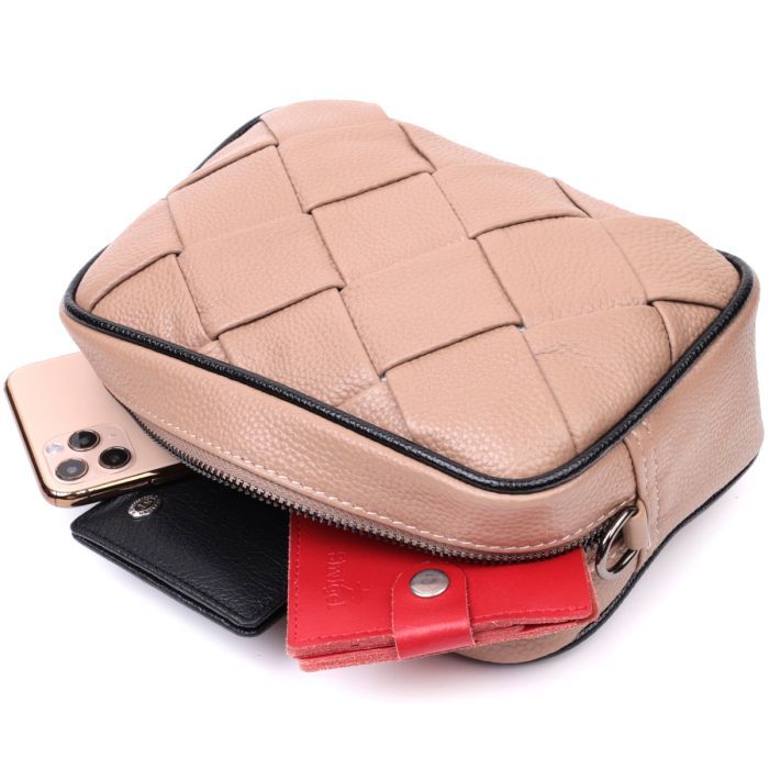 Сумка Vintage Кожаная женская с переплетами Бежевая (22409) изображение 7