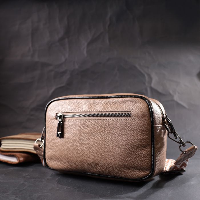 Сумка Vintage Кожаная женская с переплетами Бежевая (22409) изображение 9