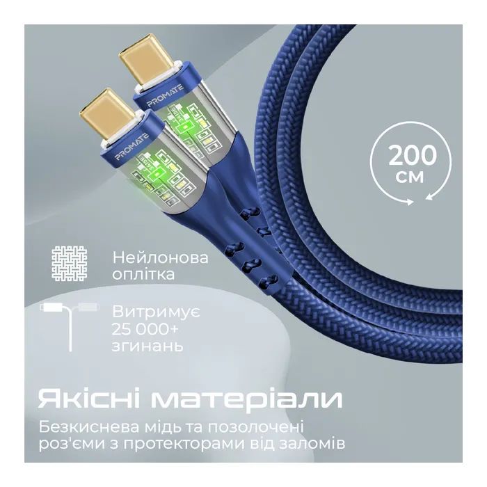 Дата кабель USB-C to USB-C transline-cc200.navy Promate (transline-cc200.navy) зображення 7