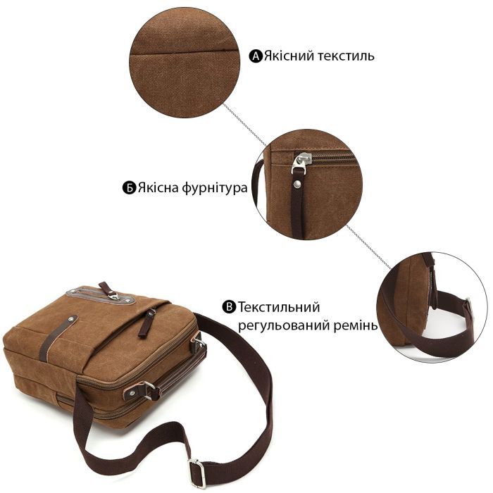 Сумка Vintage Текстильная Коричневая (20155) изображение 5