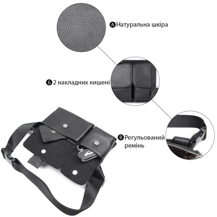 Сумка Vintage Поясная кожаная Черная (14953) изображение 4