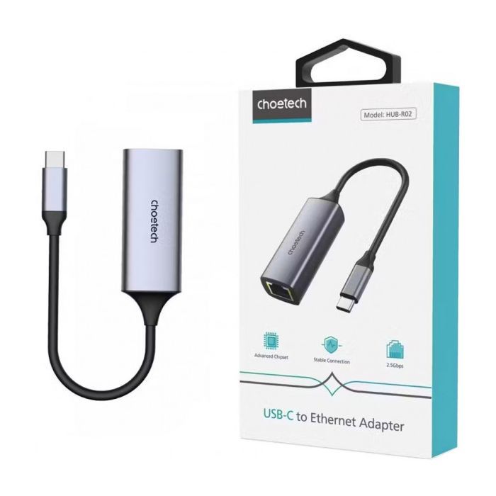 Адаптер USB-C to Ethernet RJ45 2.5Gbps 0,1m USB3.1 Choetech (HUB-R02-GY-V1) изображение 3