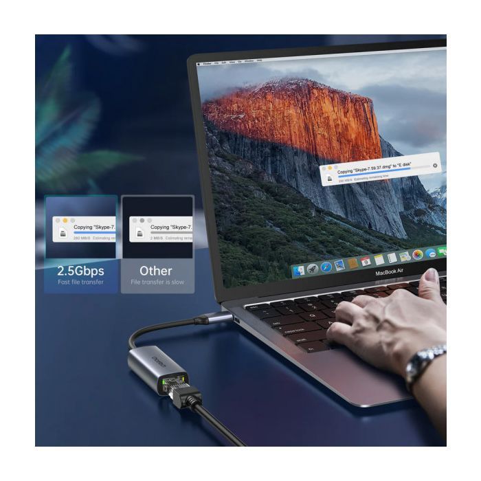 Адаптер USB-C to Ethernet RJ45 2.5Gbps 0,1m USB3.1 Choetech (HUB-R02-GY-V1) изображение 6
