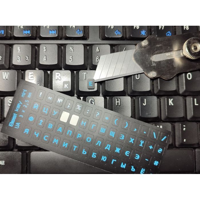 Наклейка на клавиатуру BestKey миниатюрная непрозрачная черная, 56, голубой (BKm4BLU/042) изображение 2