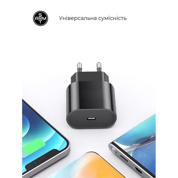 Зарядное устройство Armorstandart ABMHJ83 20W USB-C Black + cable USB-C to USB-C (ARM77723) изображение 2